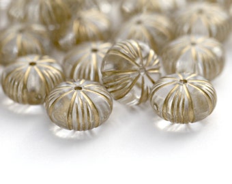 Crystal Gold Fluted Squashed Acrylic Melon Beads 12mm (20)