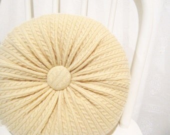 Round Yellow Pillow, Cable Knit Pillow, Cashmere Pillow, Decorative Pillow, Accent Pillow, Lumbar Travel Pillow, Felted Wool Pillow 5