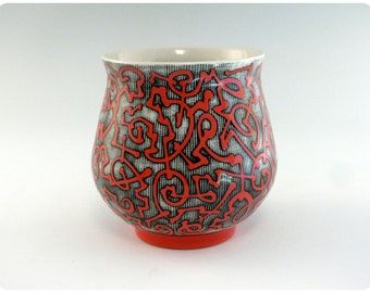 Etched Porcelain Teacup With Calligraphic Design