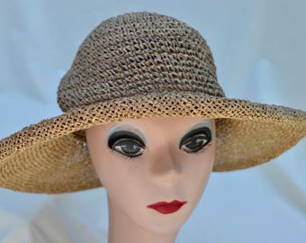 Vintage Seagrass Straw Sun Hat / 1990's Seagrass Straw Hat / Vintage Womens Straw Hat / Vintage Summer Straw Hat