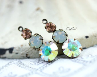 Set Rhinestones Vintage Swarovski Preciosa Crystals 1 Ring 23mm Antique Brass Jewelry Finding Light Peach, Sand Opal & AB Crystal - 2