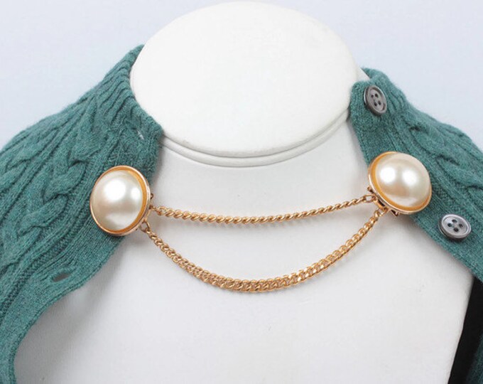 Vintage Faux Pearl Sweater Guard Gold Tone