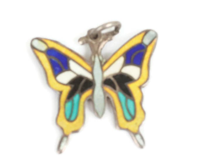 Los Castillo Enameled Butterfly Pendant Sterling Eagle 15 Mark Mexico