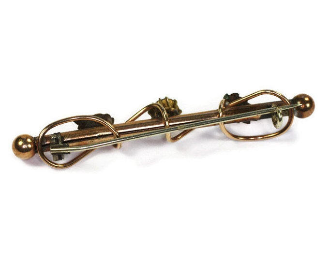 Victorian Bar Pin Leaf Motif Paste Stone Vintage