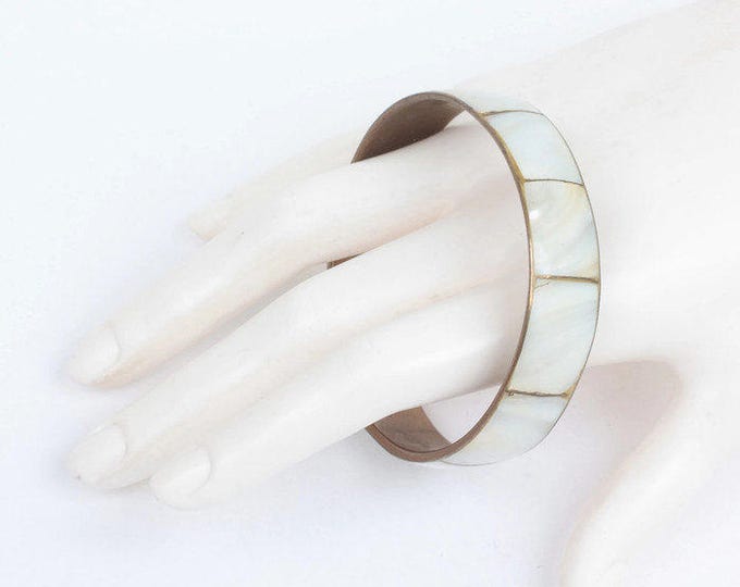 CIJ Sale MOP Shell Brass Bangle Bracelet Boho Vintage