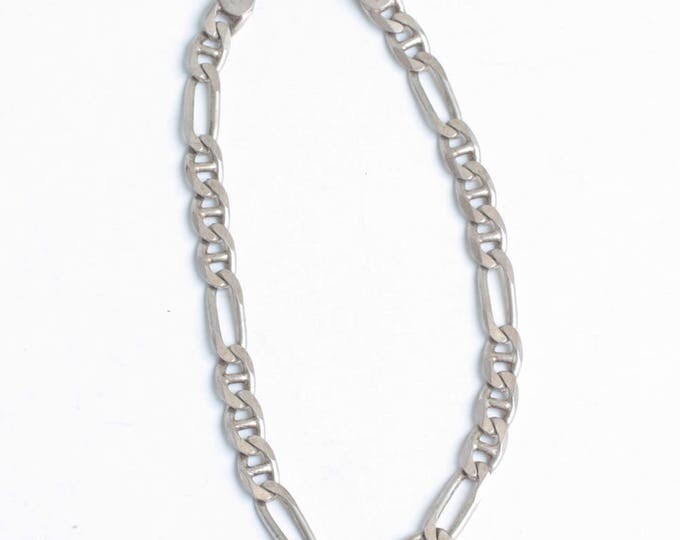 Italian Sterling Silver Figaro Chain Bracelet for Charms or Wear Alone Vintage