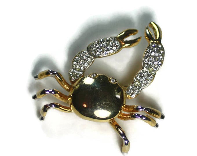 Rhinestone Crab Brooch Pin Figural Sea Life Marine Life Beach Vintage