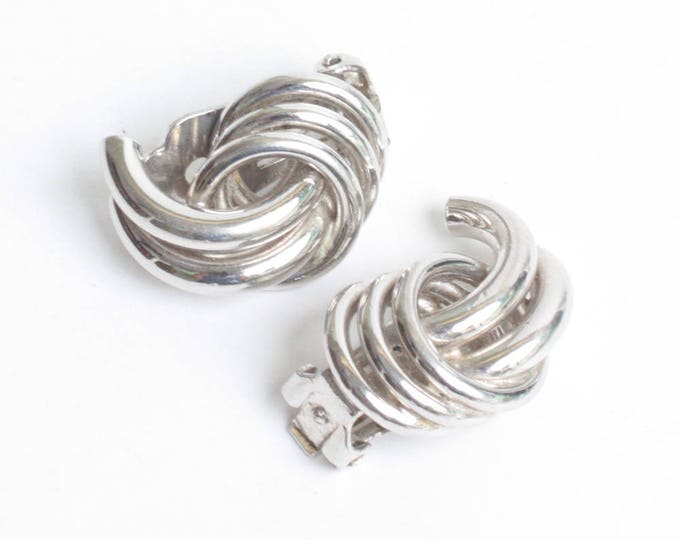 Swirled Dimensional Earrings Silver Tone Bergere Designer Vintage