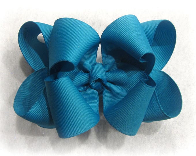 Girls hair Bows, Boutique Hairbow, Turquoise Blue Hairbow, Double Layered Bow, Stacked hair Bow, Big chunky Bow, 4 Inch Bow, 5 inch hairbow