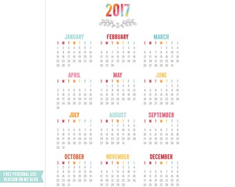 Colorful 2017 Calendar 5x7 + EURO Digital Templates - instant download - limited commercial use ok