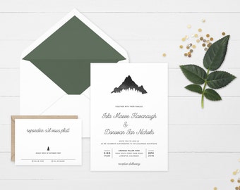 The 'Kendall' Watercolour Mountain Wedding Invitation Suite (Sample)