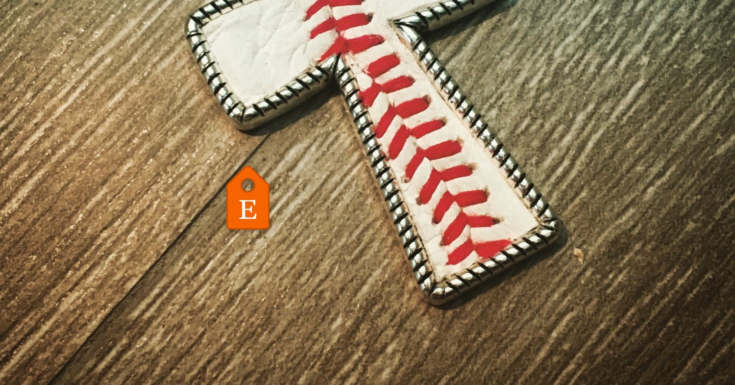 Real leather baseball seam large Cross Necklace or Keychain