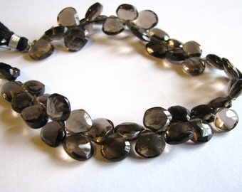 Smoky Quartz, faceted heart briolettes, full strand 8-9mm (w49)