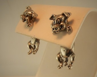 Vintage pewter pig 3D EARlusion earrings, piglet earrings