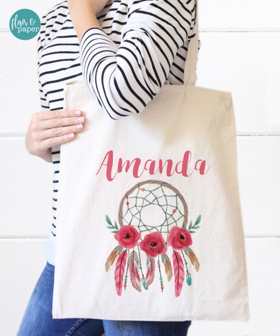 Personalized Boho Tote Bag Canvas Tote bag Dreamcatcher