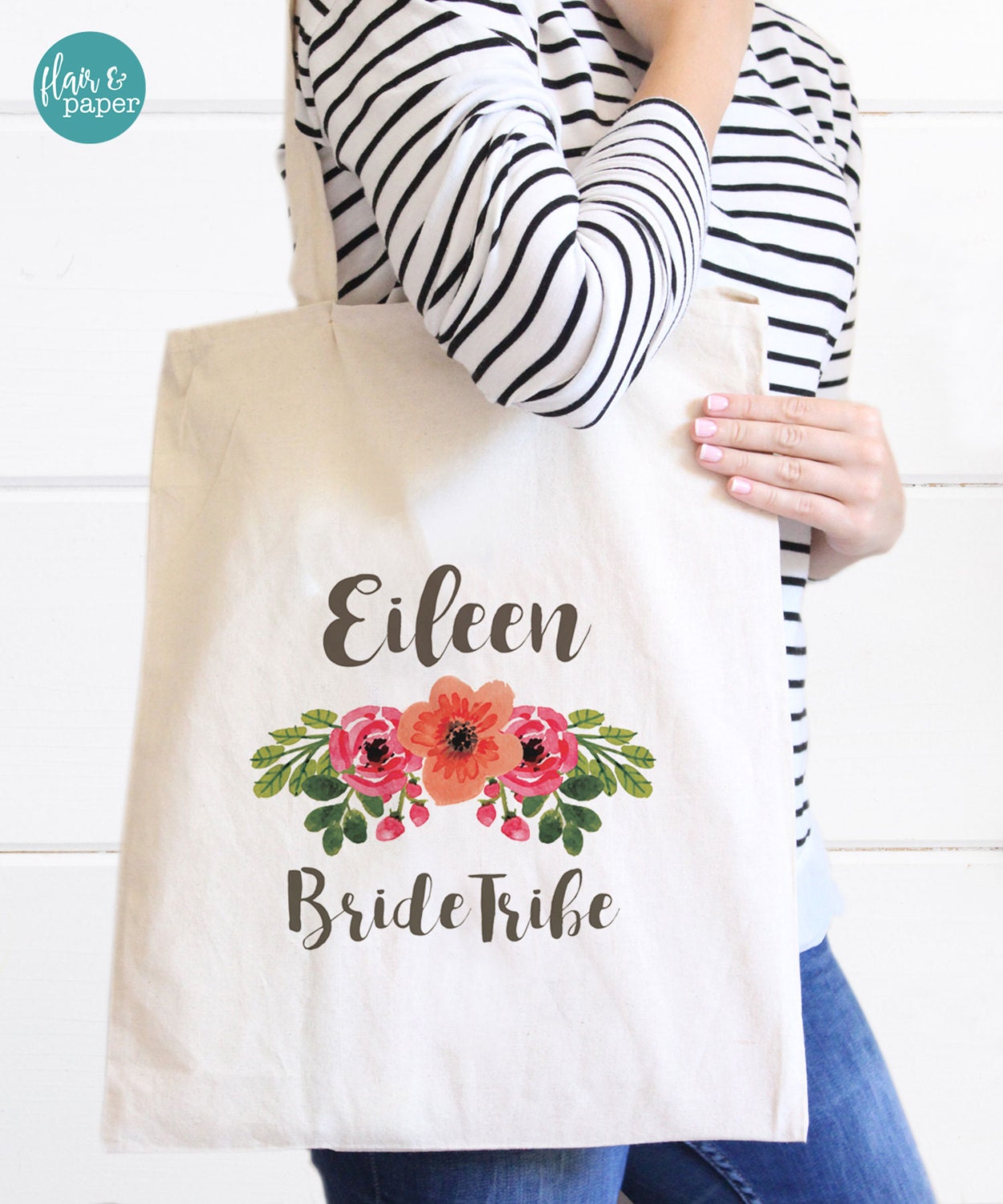 Personalized Floral Tote Bag Canvas Tote bag Floral