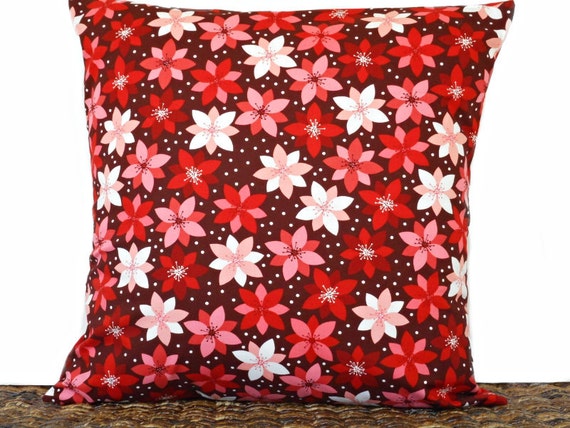 Poinsettia Christmas Pillow Cover Cushion Modern Burgundy