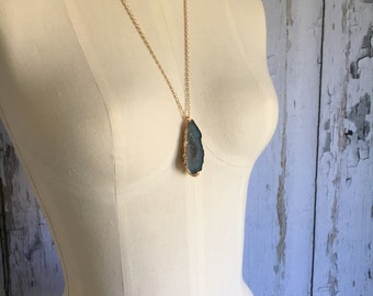 Popular Druzy Agate Necklace, Blue Druzy Necklace, Boho Necklace, Stone Necklace, Long Layering Necklace, Pendant Necklace, Gift for Her