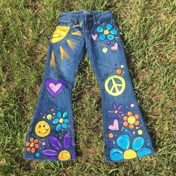 Ready to Ship Girls Sz 6 Hippie Hand Painted Jeans