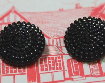 Black Glass Buttons 2 Black Bead Lustre Buttons