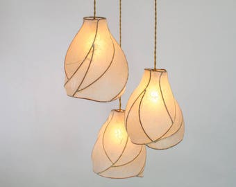 Chandelier Lighting - Sculptural Paper Lanterns - Copper and Cream Handmade Paper - Cascade Chandelier - Statement Lighting