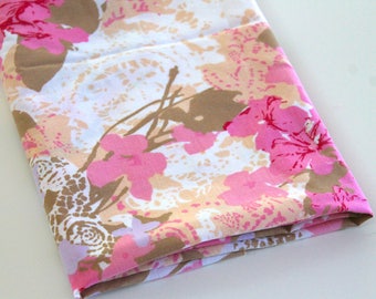 Vintage Sheet Fabric vintage reclaimed bed sheet linen fabric retro abstract pink coral gold floral quilting camper cottage decor fabric