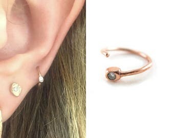 Solid Gold Recycled Diamond nose ring |solid gold hoop earring | rose gold nose hoop | rose gold nose ring | rose gold ethical nose ring