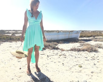 Maldives Mint- Infinity Convertible Wrap Short Dress with full circle skirt- Bridesmaids, plus size, maternity,