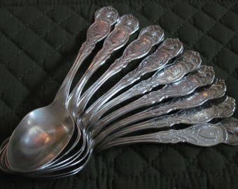 9 Different Vintage Wm. Rogers Silverplate Souvenir State Commemorative Collector Spoons American Eagle Shield Design
