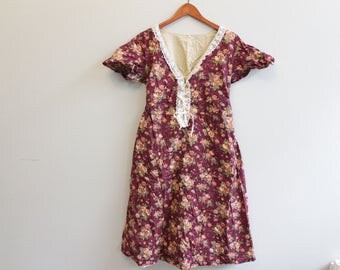 Vintage Maroon Floral 90s 80s Dress