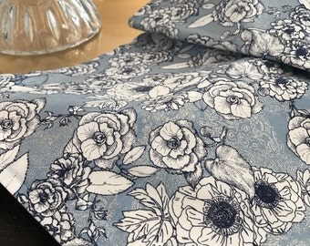 Fall Centerpiece | Floral Table Runner | Shabby Chic Table Runner | Silver blue floral table runner | Centerpiece