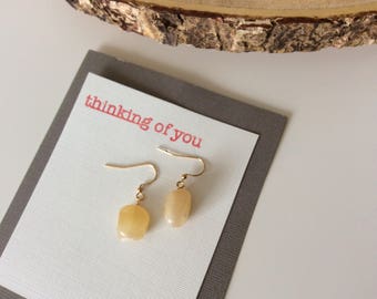 Cream Quartz Natural Stone Earrings - Thinking of You Gift - Hand Stamped Embossed Card