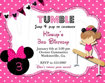 Mouse Ears Gymnastics Birthday Invitation -Digital File