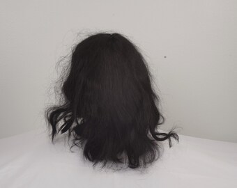 jet black human hair wig extension fall hairpiece 60s 70s vintage brunette wig Halloween costume cosplay fantasy men women