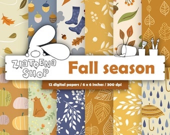 Fall Digital Paper Autumn Digital Paper Autumn Digital Background Pumpkin Paper Fall Patterns Autumn pattern Leaves pattern maple leaves
