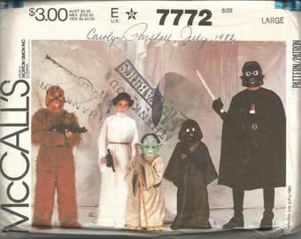 1980s Star Wars Costumes Yoda Jawai Princess Leia Chewbacca Darth Vader McCall's 7772 Uncut FF Child Sizes 12-14 Vintage Sewing Pattern