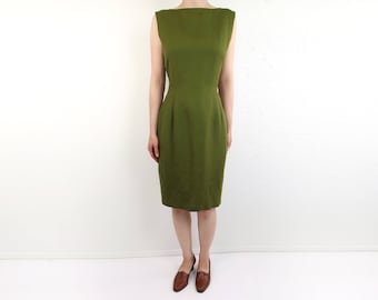 VINTAGE Linen Dress Olive Green