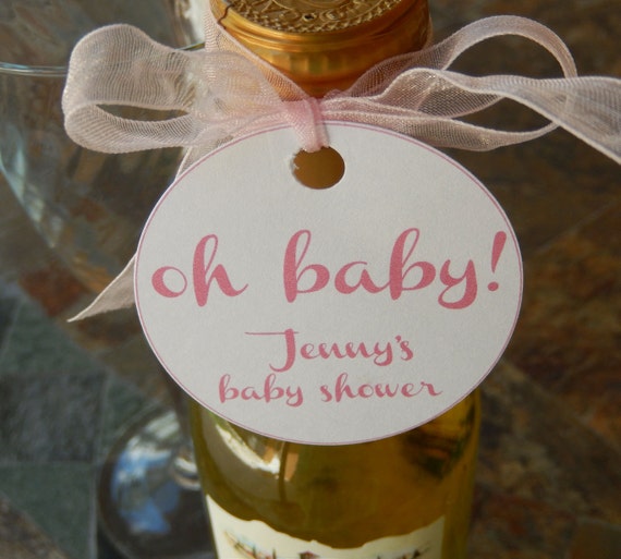 25 Mini Wine or Champagne Bottle Custom Baby Shower 2" Favor Tags oh
