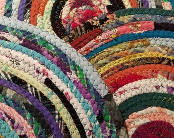 Colorful Round Rag Rug, Made to Order Vintage Inspired, Coiled Fabric Braided Rug Style, Gypsy Hippie Boho Bohemian Color, Upcycled Handmade