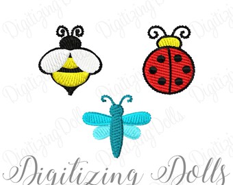 Bug Mini Design Set - Set of 3 BUGS Solid Fill Machine Embroidery Design Files - Ladybug - Bumble Bee - Dragonfly 1x1 INSTANT DOWNLOAD