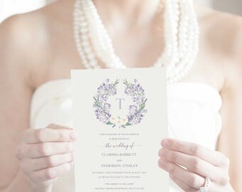 Wedding Invitation Template Printable Lavender Wreath Invitation Suite RSVP Cards Summer Spring Rustic Country Invitation Set Floral Digital