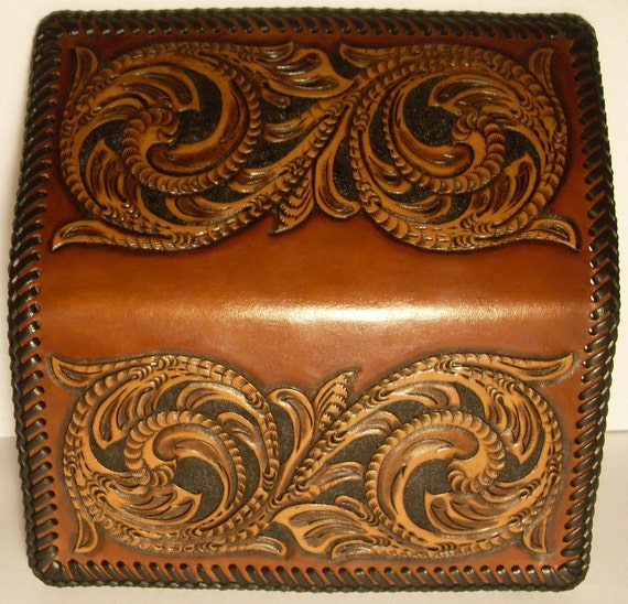 Leather Sheridan Western Design Checkbook Cover