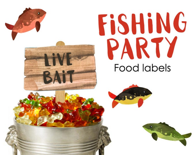 Gone Fishing, Fishing Party, Sign, Label, Food Sign, Sticker, Label, I Will Customize, Print Your Own