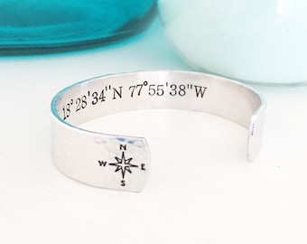 SALE Custom Coordinates Jewelry, Latitude Bracelet, Longitude Bracelet, Latitude Jewelry, Longitude Jewelry,Coordinates Bracelet,Compass Bra