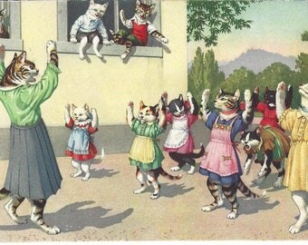 Vintage Alfred Mainzer Anthropomorphic Dressed Cats by Max Kunzli No. 4705 Postcard Printed in Switzerland, 1950s