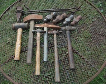Large lot of 10 Blacksmith's hammers and one wire bound tool from forge clearance, lot8