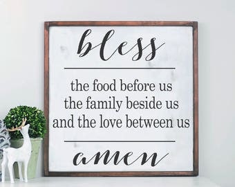 Bless The Food Before Us, Wood Sign, Farmhouse Decor, Farmhouse Kitchen Decor, Wood Framed Sign, Rustic Wood Sign, Cottage Style Decor