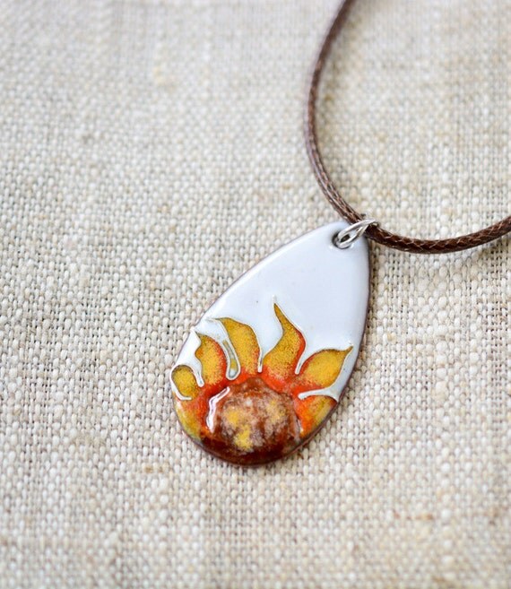 Cloisonne enamel necklace Sunflower enamel pendant Flower