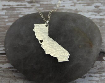 Sterling Silver California Necklace - Sterling Silver California State Necklace - I Heart San Francisco Necklace - Sterling Silver Californi