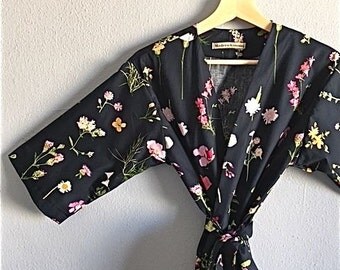 Navy Blue Kimono Robe. Navy Blue Bridesmaid Robe. Dressing Gown. Blue Kimono Robe. Navy Enchanted. Knee Length.